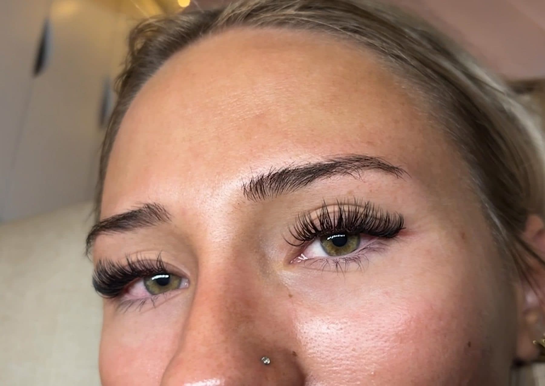 Finished wet lash set with a spiky, textured look, close-up